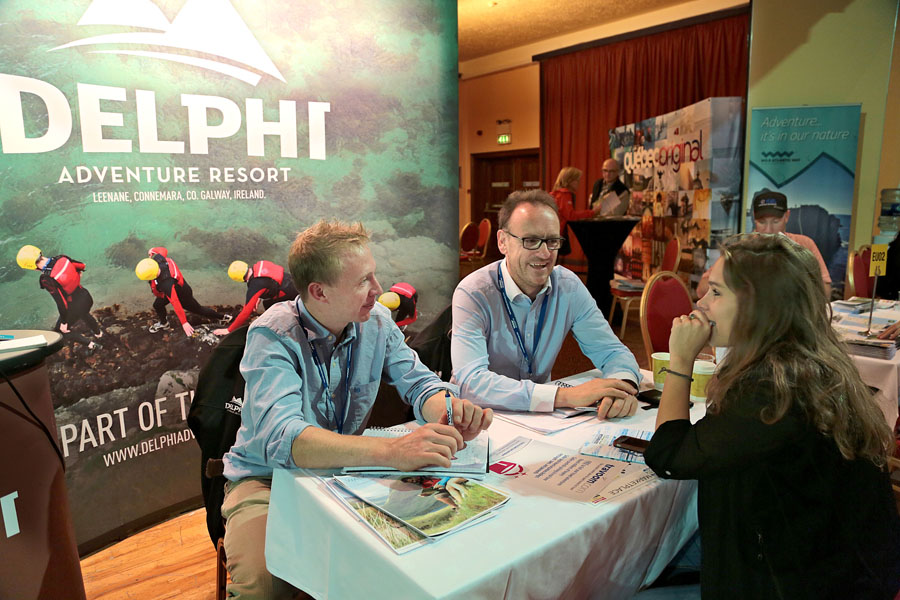 At The Adventure World Travel Summit workshops at Killarney Convention Centre this week, were David O'Loughlin and Douglas Whitaker, Delphi Adventure Resort with Chloe Bolger, Connemara Wild Escapes, over 700 Delegates from all over the globe are attending the summit.Photo:Valerie O'Sullivan/NO REPRO FEE